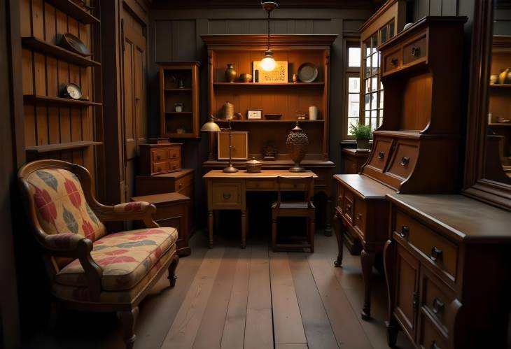 Stately Antique Wooden Furniture in a Vintage Shop